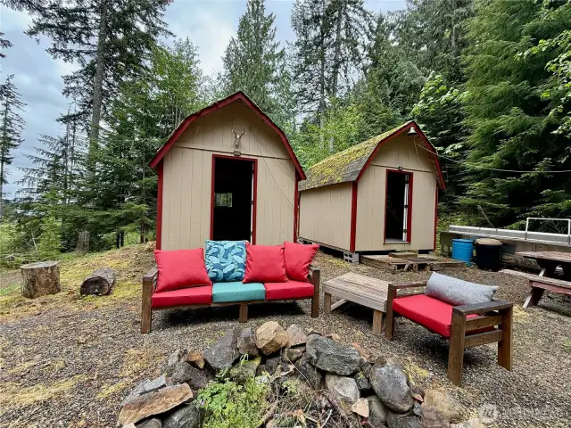 Fire pit, storage shed & kitchen
