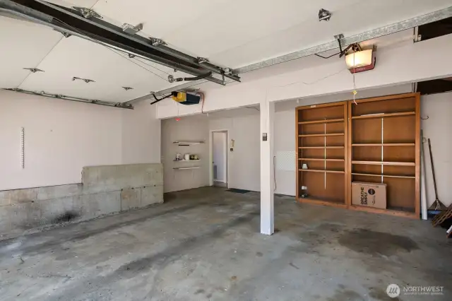 Double car garage with room for cars and storage