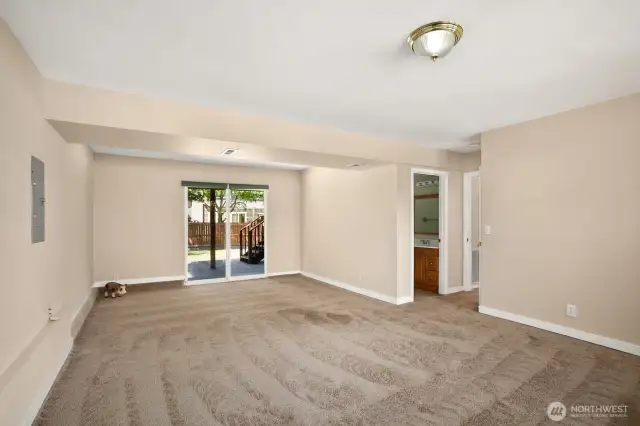 Large rec-room with slider to patio