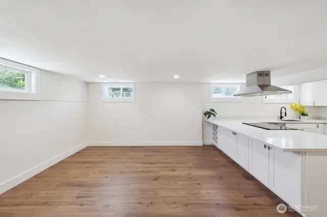 Kitchen open to the living room in the 2nd unit