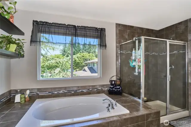 Soaking tub and tile shower