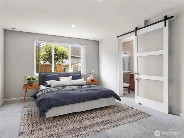 Virtually staged primary bedroom
