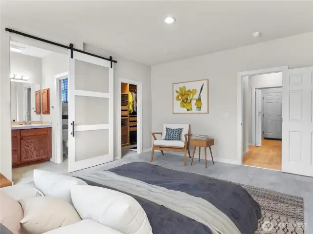 Virtually staged primary bedroom