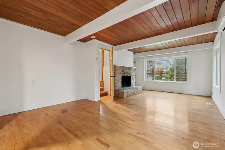 primary bedroom with wood fireplace