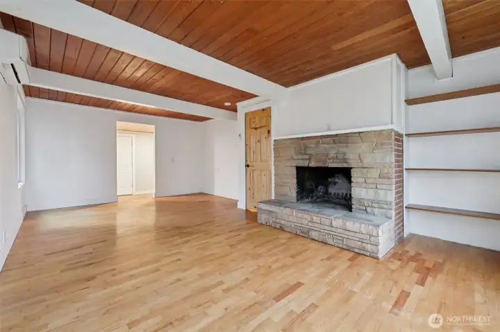 primary bedroom with wood fireplace