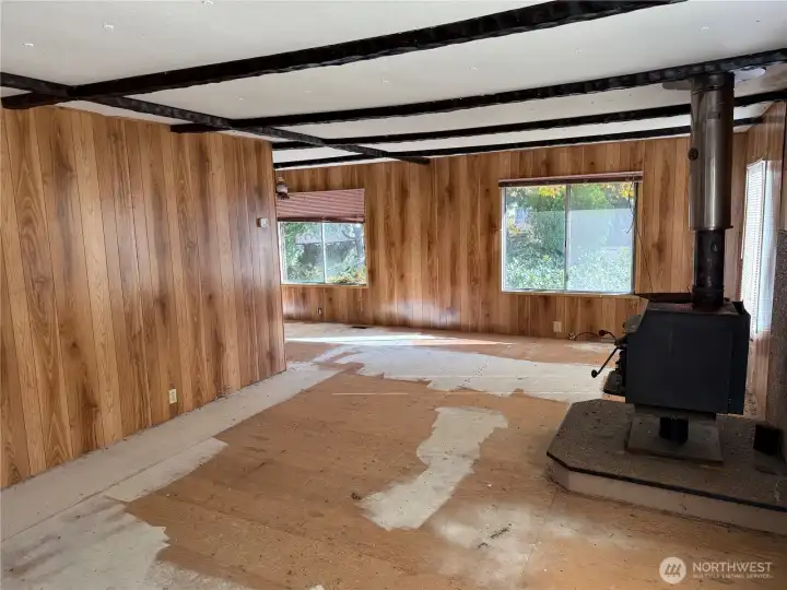 Living room w/ wood burning stove