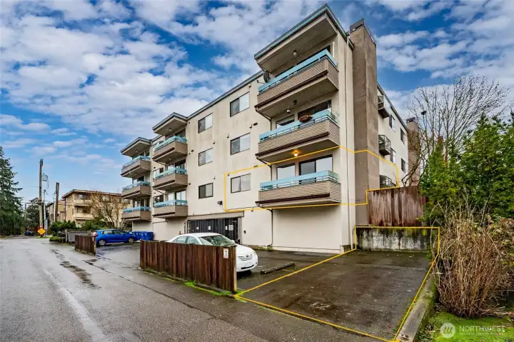 Parking spot directly outside your private balcony