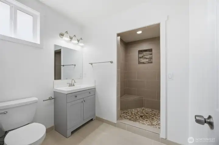 Guest Bath with walk-in tiled shower