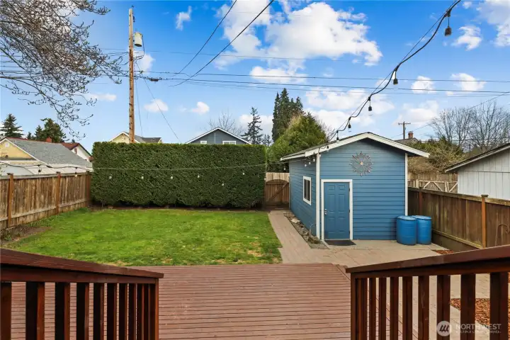 Off the kitchen, a huge deck to the private backyard