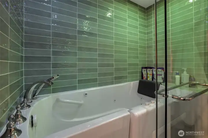 Enclosure with Jetted Walk-in Tub. Enclosure with Jetted Walk-in Tub.