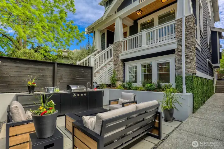 Courtyard with Firepit and Outdoor Kitchen for the ADU.