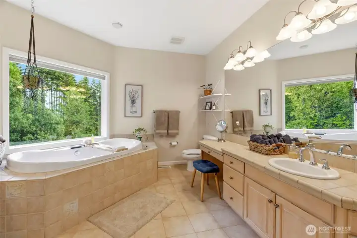 Primary bath with garden tub. Primary bath with garden tub.