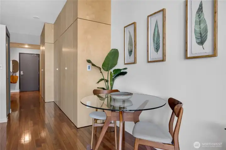 The floor to ceiling custom closets go half the length of the condo and also include a washer dryer.