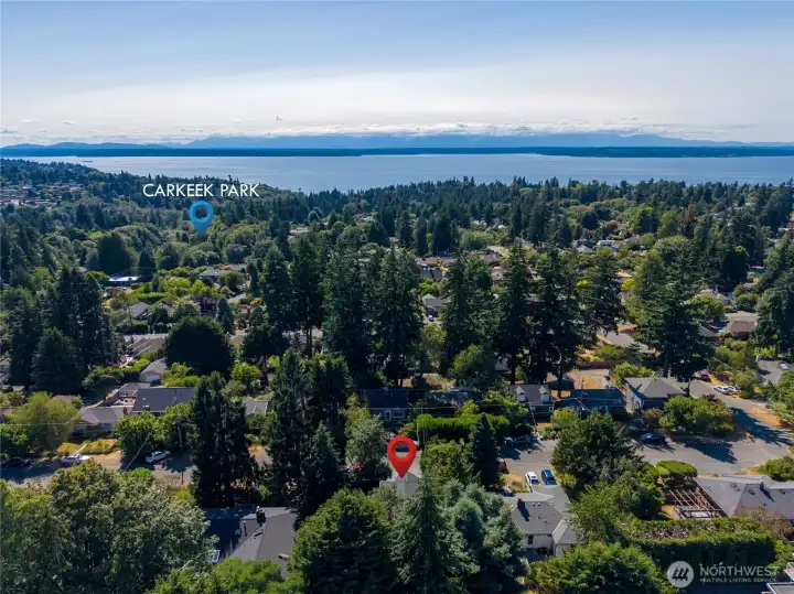 Ariel view looking West to the Puget Sound, Olympics & Carkeek Park. Ariel view looking West to the Puget Sound, Olympics & Carkeek Park.