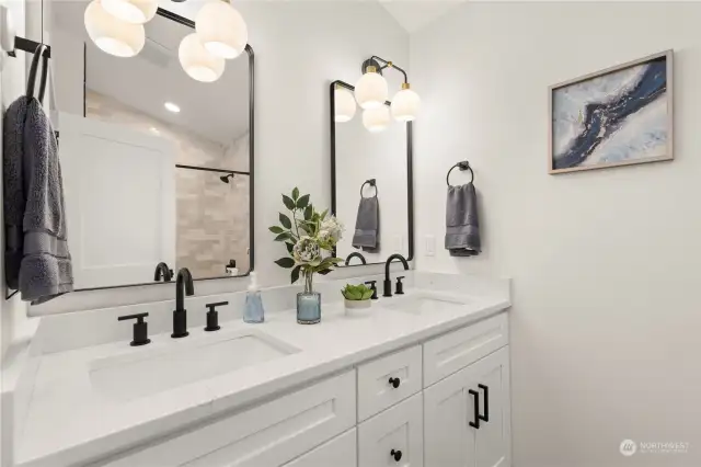 Full bath on top floor with double vanity