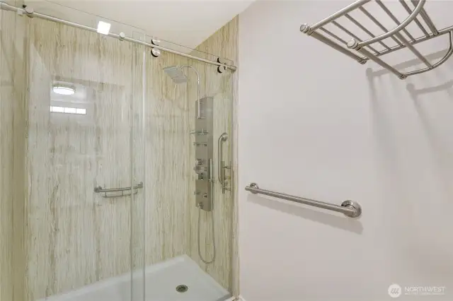 New lower level bathroom private shower area.
