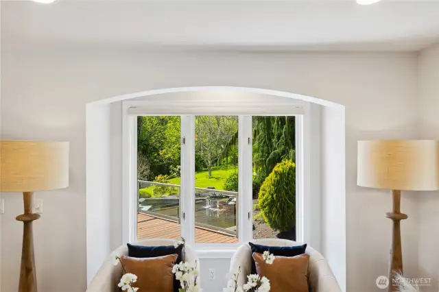 Look out the window and you will see a double Koi Pond with waterfall.