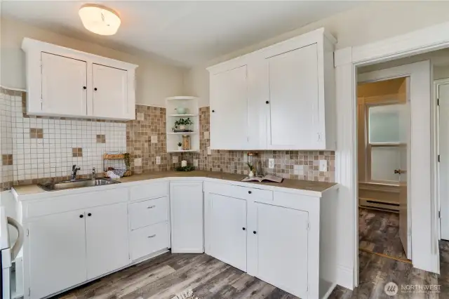 Just off the kitchen is the bedroom and full bath, a smart and convenient use of space.