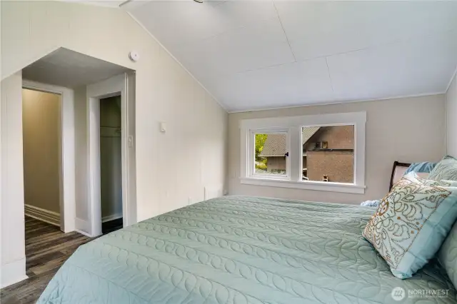 This bedroom has two closets suitable for the most expansive wardrobe.