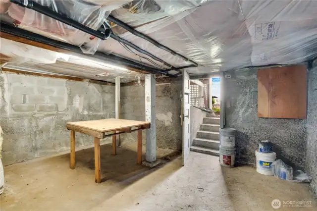 This unfinished cellar offers a dry space to store any extra items.