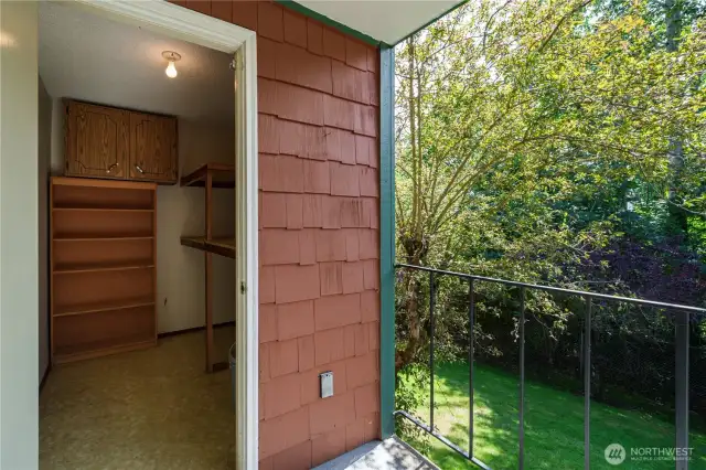 Off the deck is a handy storage closet—perfect for gardening tools, seasonal decor, or outdoor gear.