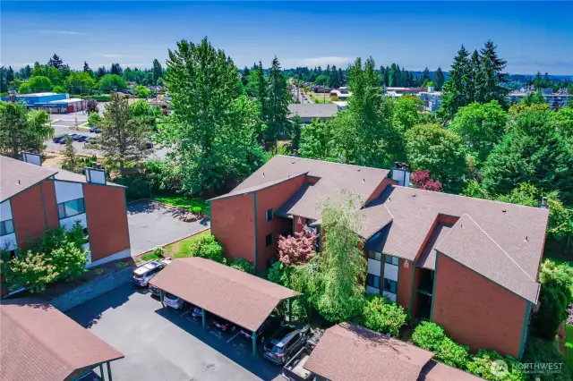 This unit includes a reserved carport parking space for added convenience.