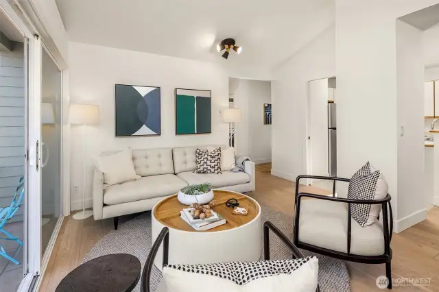 The sliding door to the left opens to your private sky-high patio.