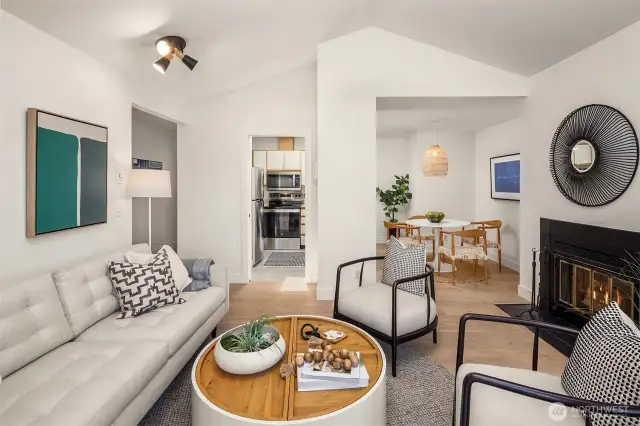 Great flow from living to dining and kitchen.