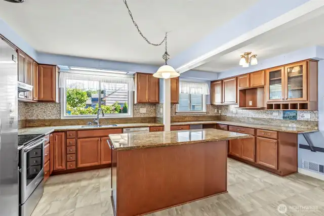 Large open kitchen with lots of light