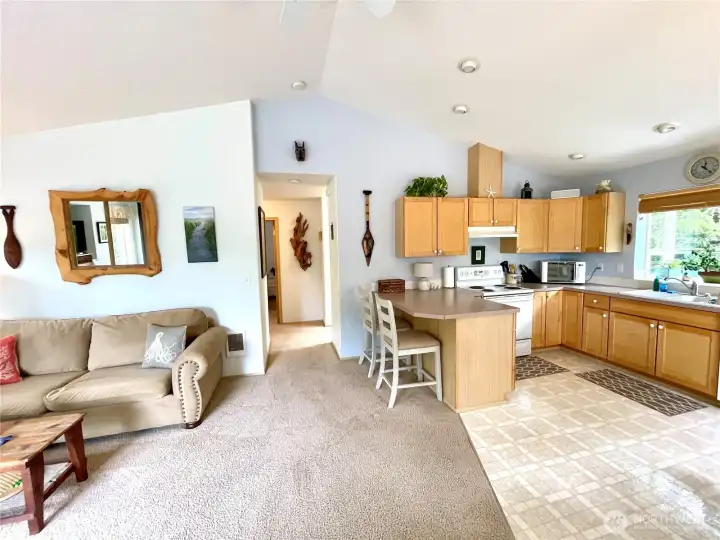 Upon entry, enjoy the open floor plan with vaulted ceilings, large windows and tons of natural light!