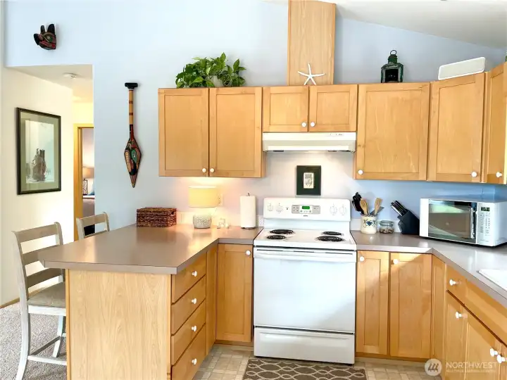 Beautiful figured maple cabinets.