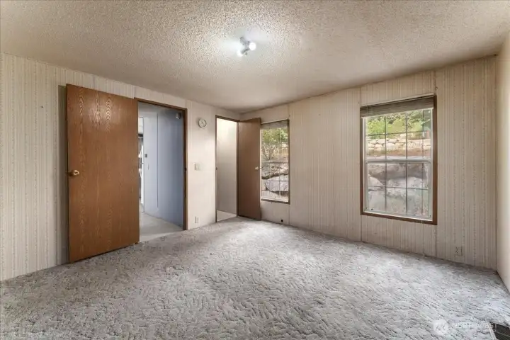 Primary bedroom with small walk-in closet.