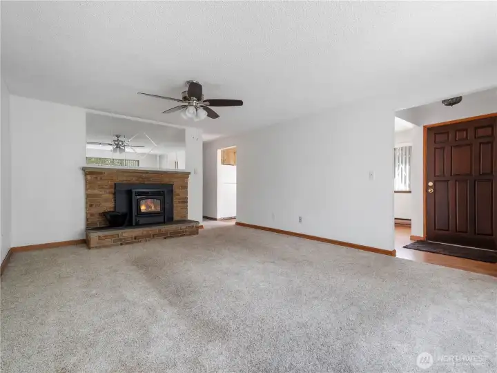 Living room with pellet fireplace insert for cozy winters