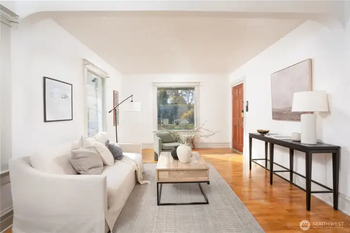 Large windows all along the living space. Many of the windows in the home have been replaced.