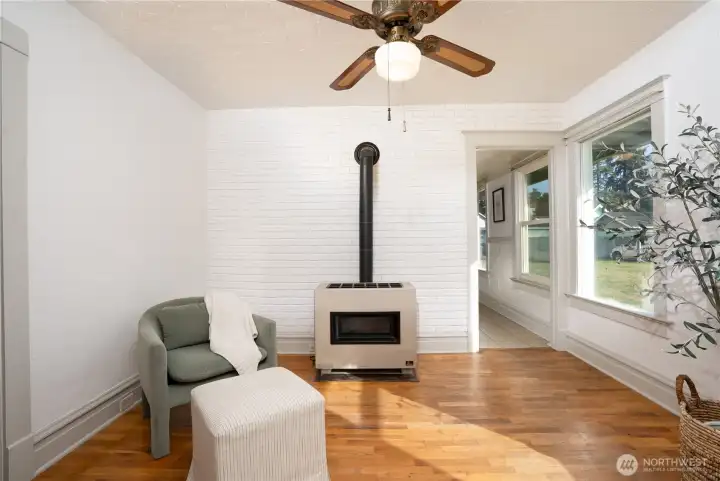 Seller says she loved being curled up on the couch in the winter while the gas fireplace-style heater was going and watching movies.