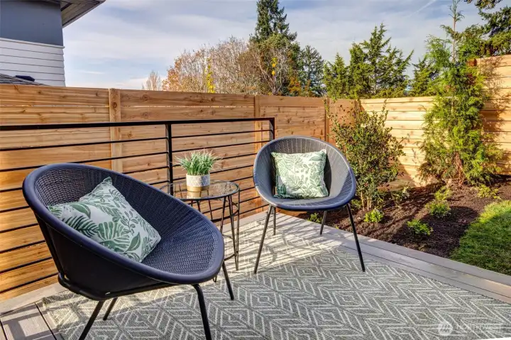 Private deck and back yard.