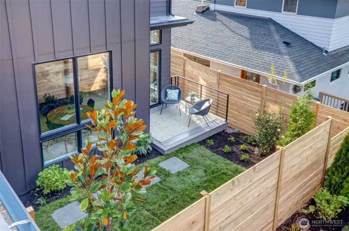 Private deck and back yard.