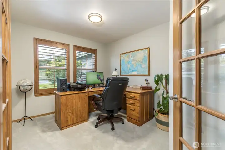 Main floor office with French doors