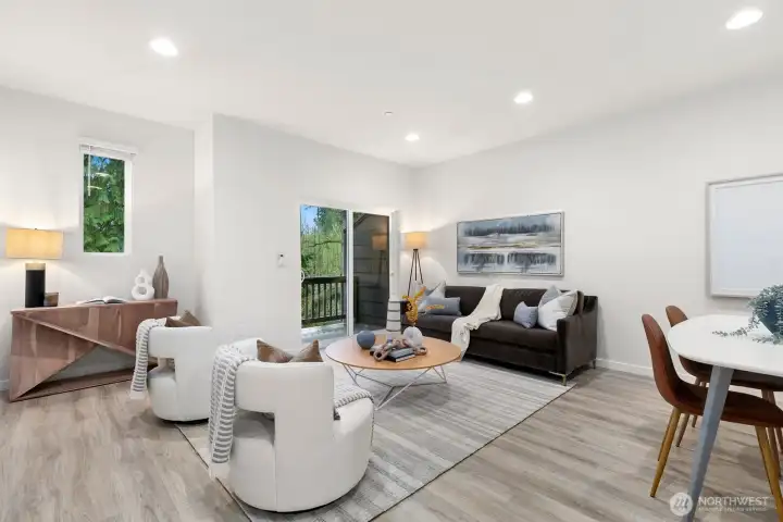 Property backs to peaceful greenery.