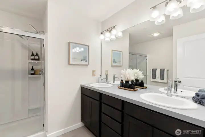 Spacious walk-in shower too!