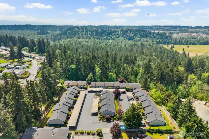 Peaceful location with a balance of nature, open space, and nearby homes.