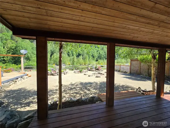 View of your backyard from your living room /dining room space. View of your backyard from your living room /dining room space.