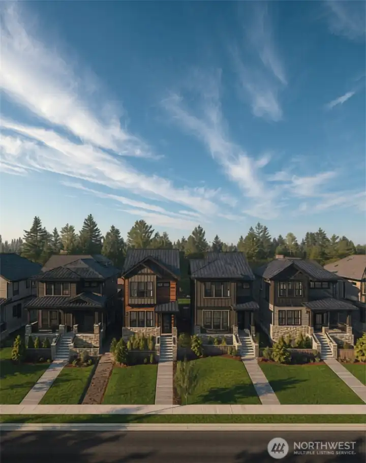 Row of four single family homes concept. Not an actual property photo.