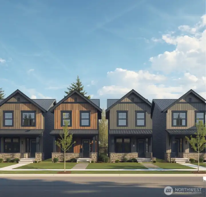 Row of four single family homes concept. Not an actual property photo.