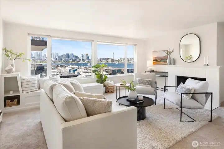 From this condo, the city skyline and Space Needle is laid out in front of you.