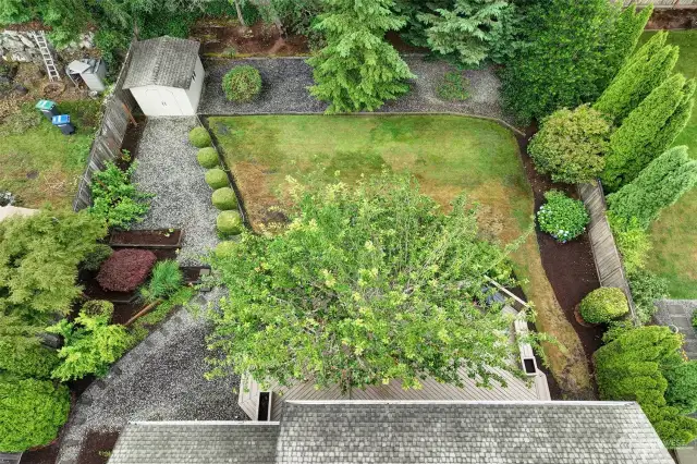 This aerial view of the backyard shows its versatility.  You'll be the envy of all your friends!