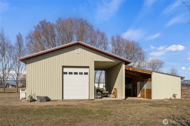 Attached 2 stall barn area with tack room.