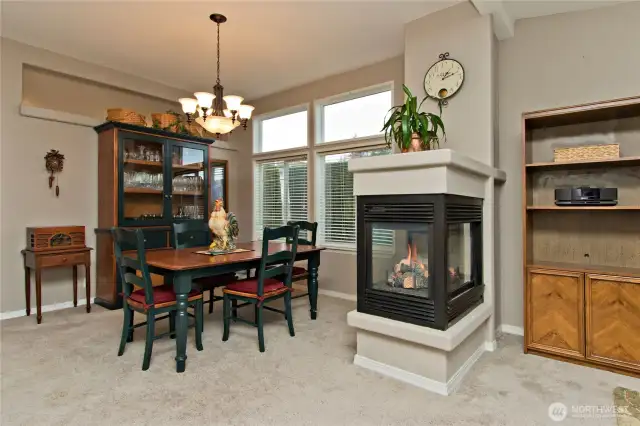 See-through gas fireplace in living/dining area