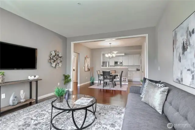 Flowing floor plan with open and updated living, dining and kitchen.