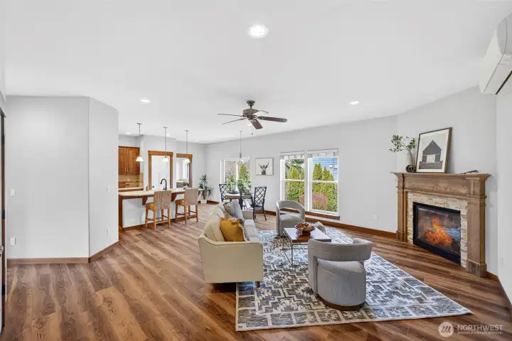 Great room concept floorpan creates a functional and fluid living space perfect for gathering.